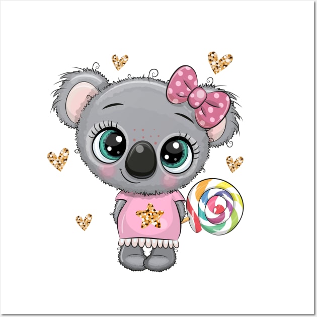 Cute koala girl with multicolour lollipop Wall Art by Reginast777